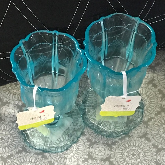 4x Debi Lilly Blue Crystal Goblet Vase / Glass - Picture 5 of 9